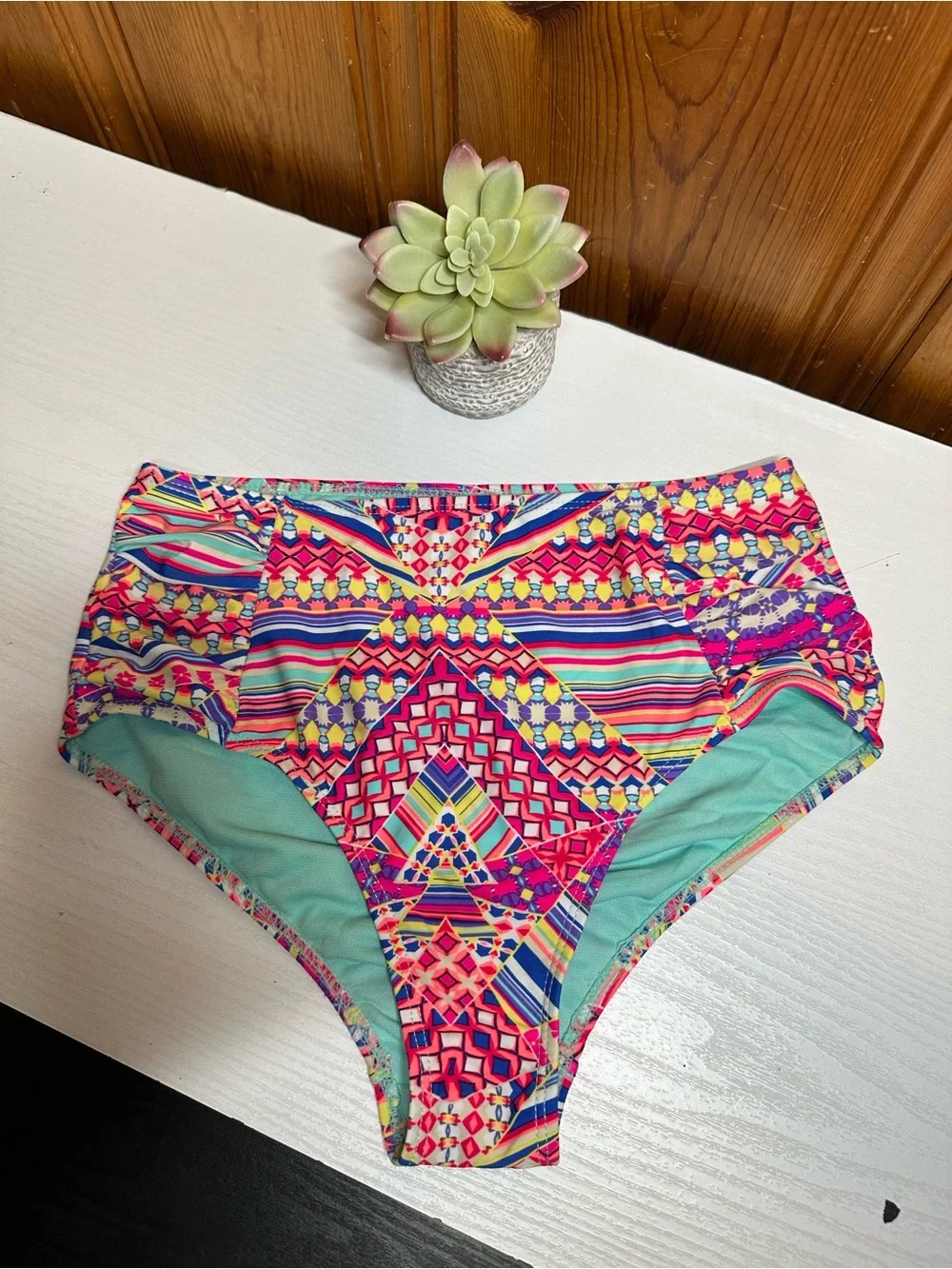 Coral Bay Multicolor Geometric High-Waist Swim Bottoms